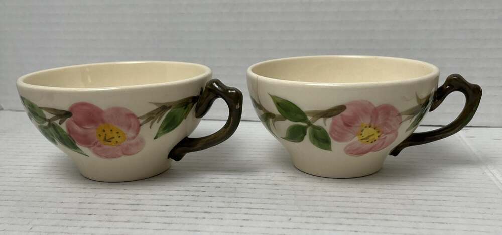 Vintage 1970s Franciscan Desert Rose Teacups Set of 2 Made CA USA Hand Painted